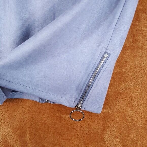 SEEK THE LABEL Womens Skirt Small Gray Mini Zip Front Stretch Faux Suede - Picture 6 of 10